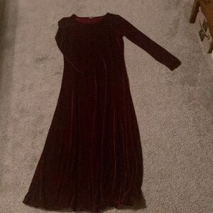 Floor length red velvet dress